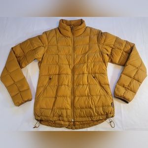 REI Mens Medium 650 Down Rustic Gold Puffer Jacket Coat Zip Pockets Inside New